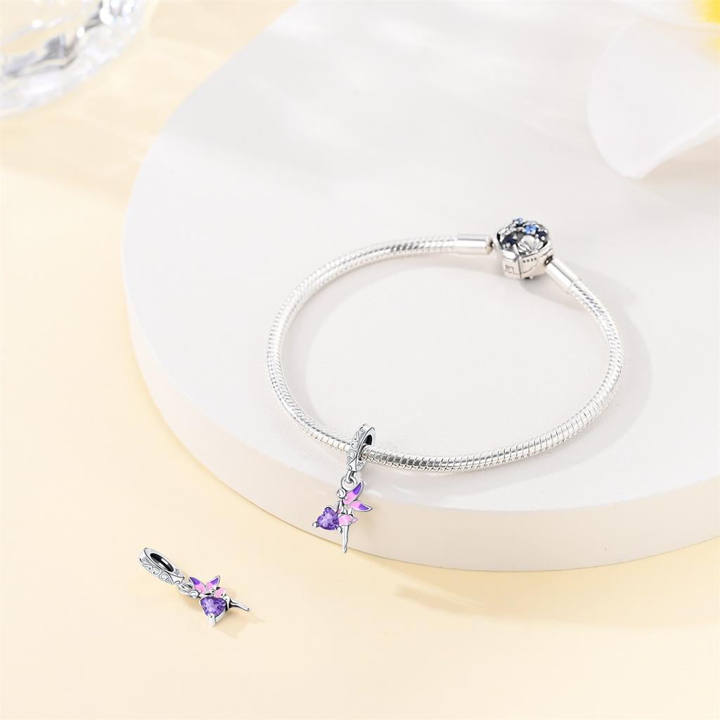 Original Copper Charms Luxury Purple Flower Fairy Butterfly Pendant Beads Fit Bracelet Diy Women Making Delicate