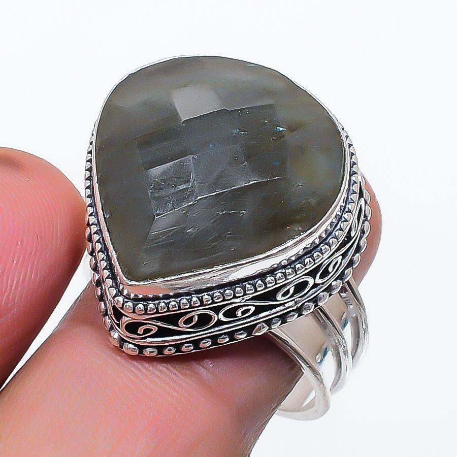 Natural Labradorite Gemstone 925 Sterling Silver Jewelry Ring Size 9 u3A38