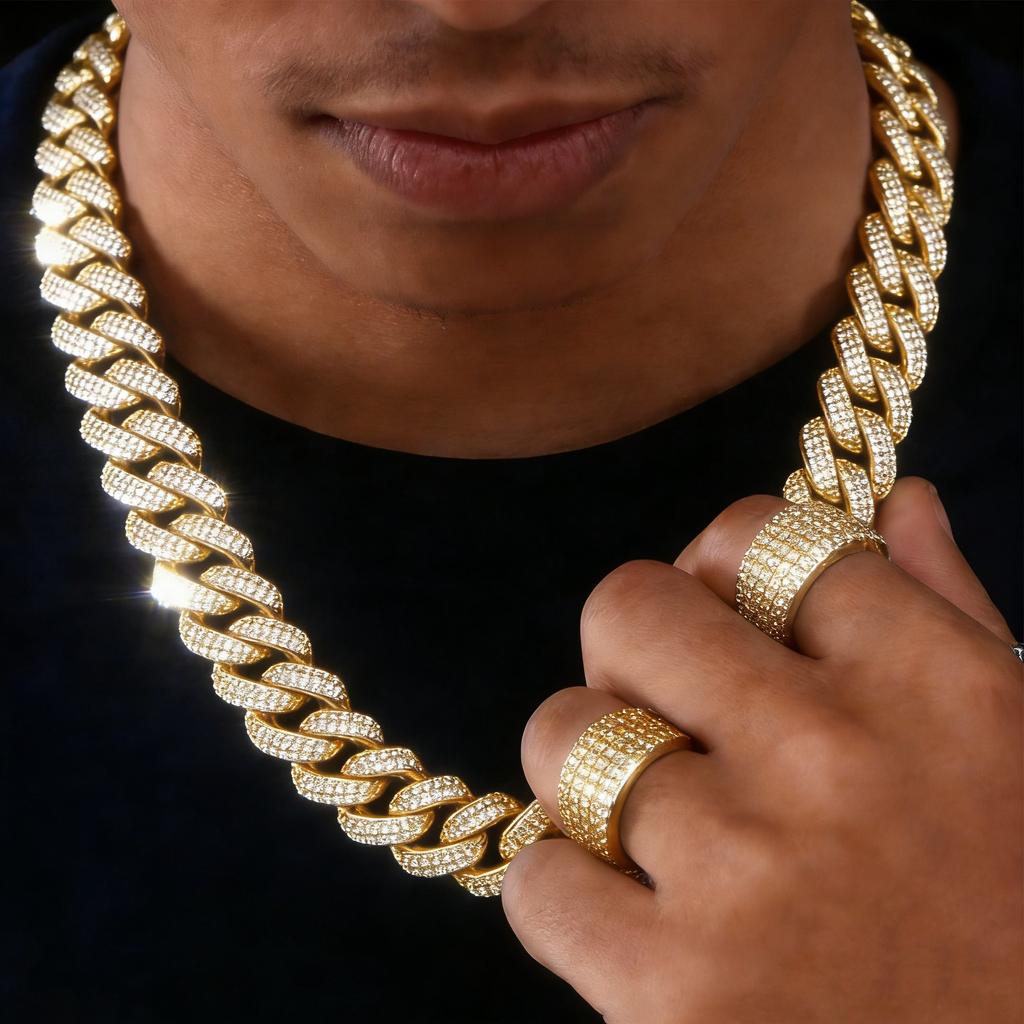 1pc Hip-Hop Fashion Ice Crystal 15Mm Necklace, Suitable For Men And Women, Fashionable And Suitable For Men As Gifts