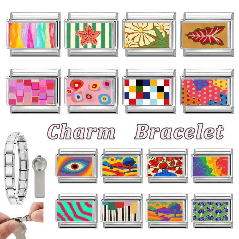 Y2K Personalized DIY Italian Creative Colors Charm Bracelet Flowers Eyes Starfish Bead Fit 9mm Stainless Steel Bracelet Jewelry