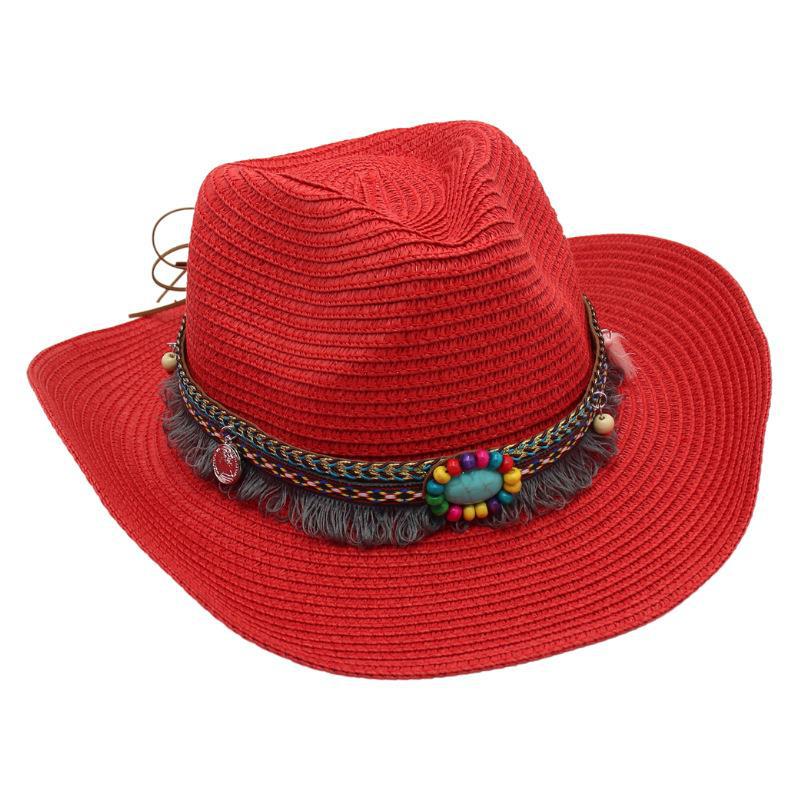 Western Cowboy Straw Hat Summer Sun Hat Beach Hat Ethnic Sun Hat Tibetan Curling