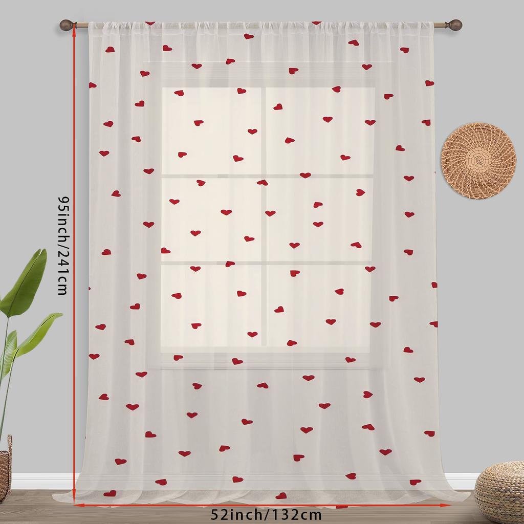 1PCS rice white background red heart gauze curtain simple romantic style   Valentine's Day   bedroom living room   curtains