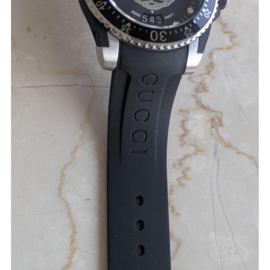 Used New and unused GUCCI watch G Timeless Men's YA136322 Diver's Watch DIVE Cat Black Silver Rubber