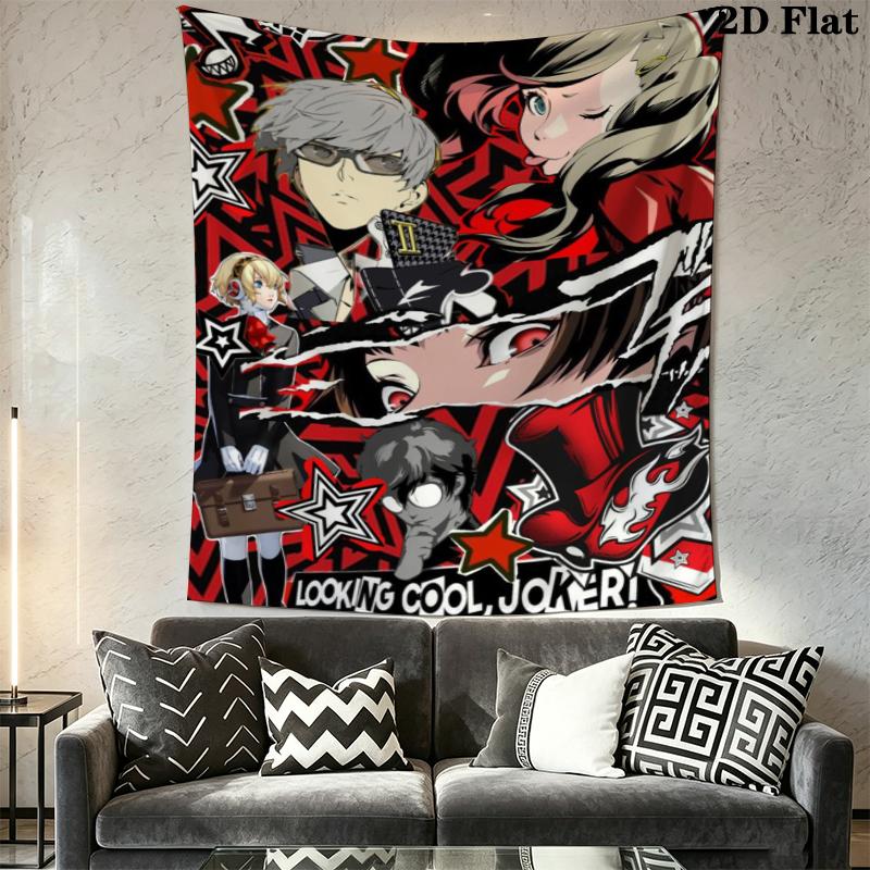 Persona Wall Tapestry Aesthetic Wall Hanging Printed Fabric Blanket Decorative Tapestries for Bedroom Living Room Home Decor