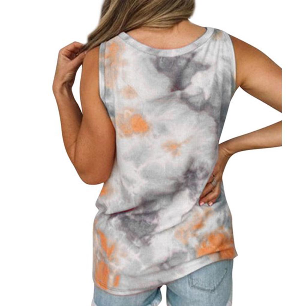 Women Tie Dyed Printed Twisted Hem Crew Neck Sleeveless Tank Top