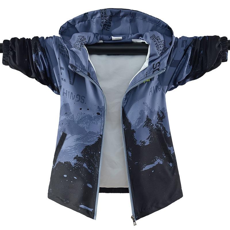 Boys Kids Gradient Hooded Windbreaker Jacket Children Casual Spring Outerwear
