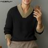 INCERUN Spring Autumn Men Long Sleeve Stitching Casual Loose Knitted Pullovers Tops