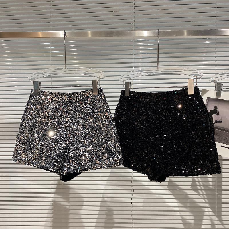 Autumn Black Velvet Shorts Women Sequined Shiny Versatile Short Pants Clubwear High Street