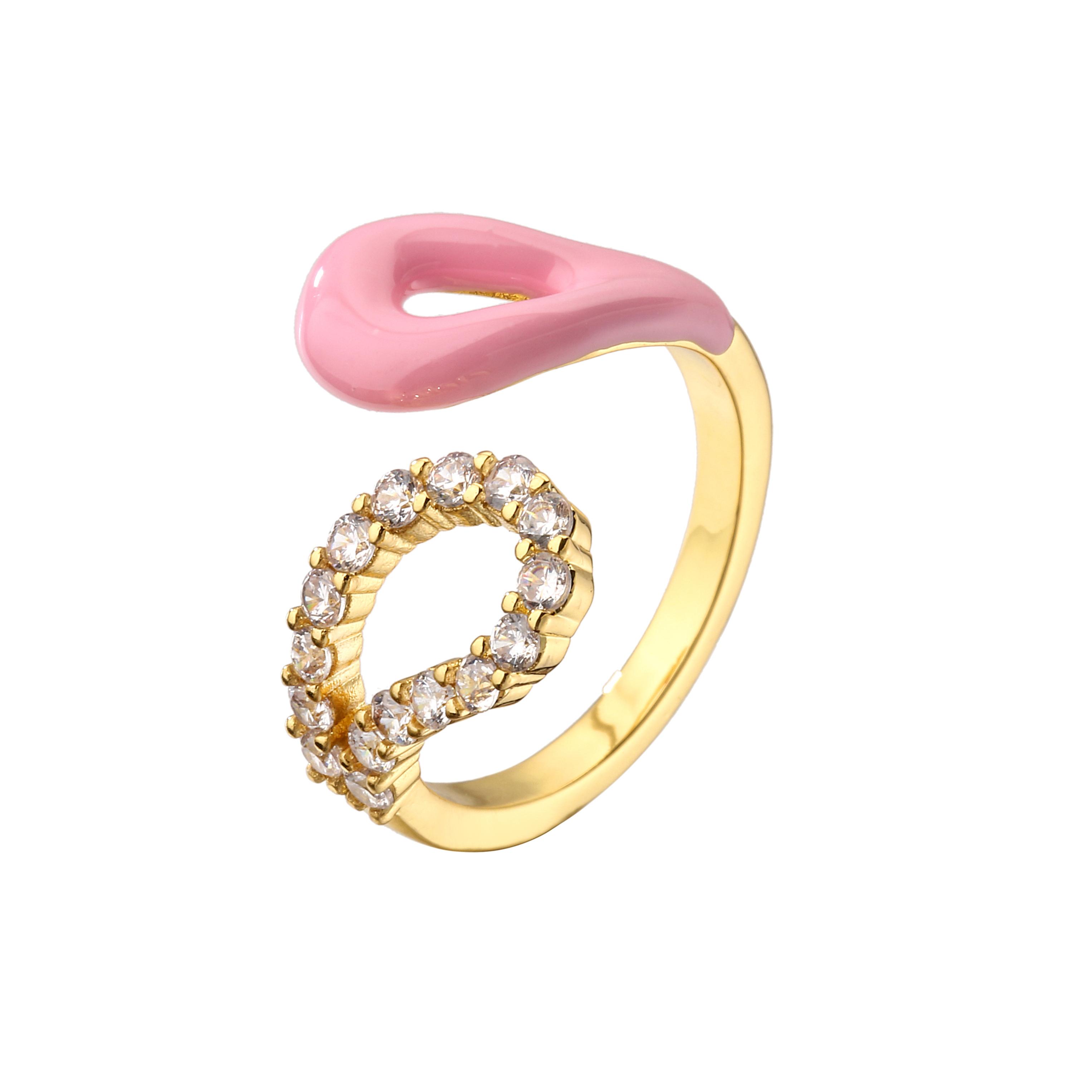 

HECHENG,Color Rainbow Fashion Rings For Women Finger Zircon Clear CZ Colorful Neon Enamel Open Adjusted Dome Ring розовый