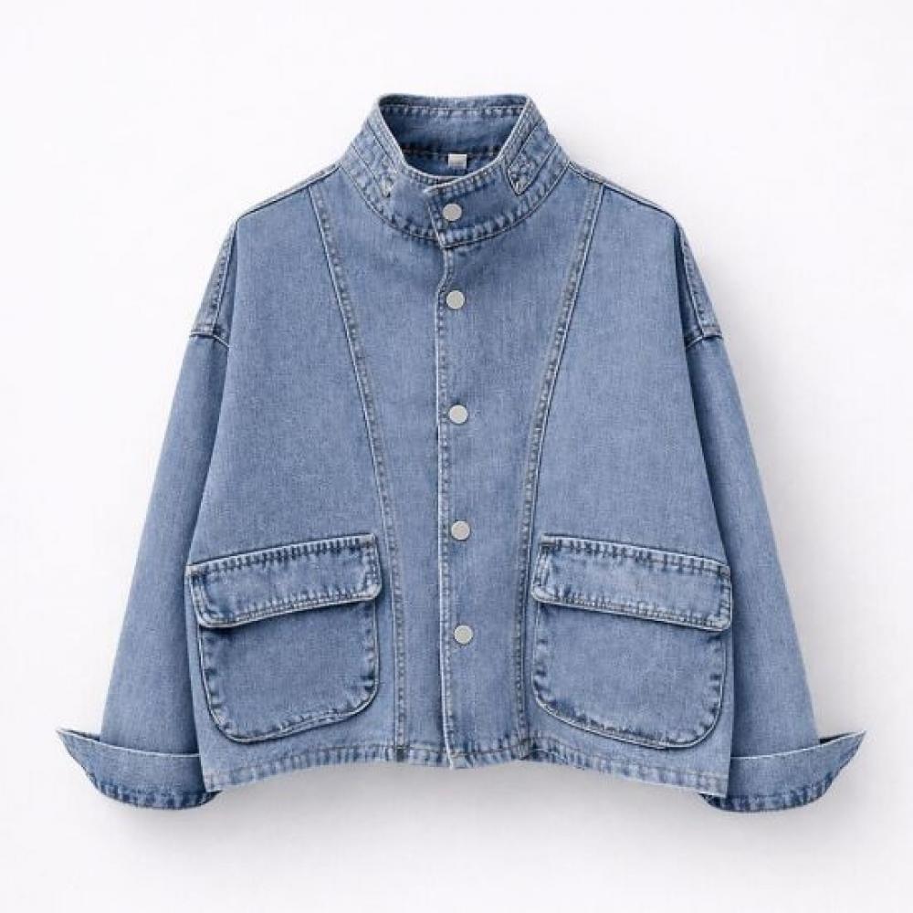 Mizqz High Neck Loose Fit Denim Jacket