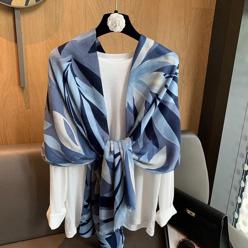 Winter Vintage Leaf Floral Fringe Shawl 180X90Cm High Quality Viscose Wrap Scarf For Ladies Muslim Hijab Pashmina Stole Bufandas