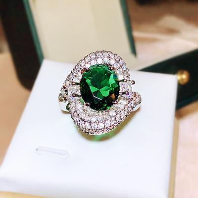 Gruppe Intarsien Zirkon Temperament Smaragd Smaragd Simulierte Grüne Turmalin Farbe Schatz Offenen Ring für Frauen Live Finger Ring
