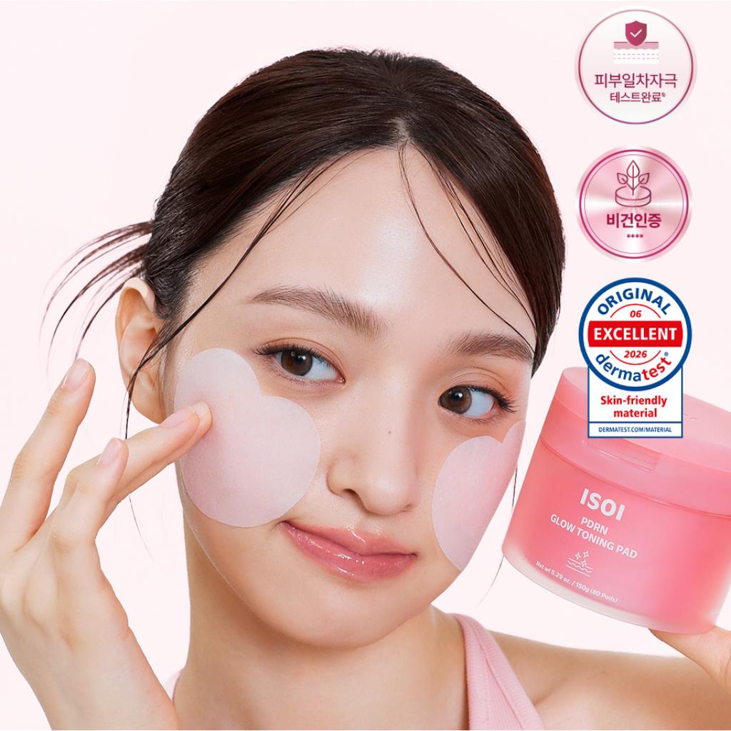 isoi PDRN Glow Toning Heart Pad 150g 80 Pads PDRN Toner Pad Hydrating Brightening Glow Niacinamide