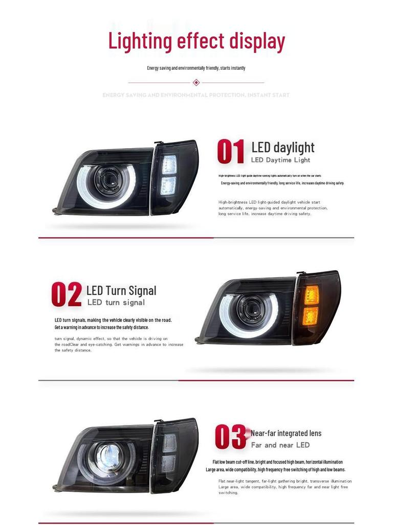 Toyota Old Prado LC90 Defender-Style Headlight Assembly: LED Daytime Lights & Bi-Beam Projector