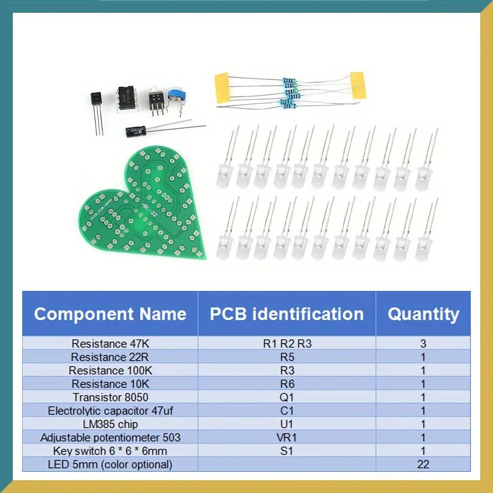 DIY sada LED dýchací světlo ve tvaru srdce Elektronická sada DC 4V-6V Bílá Červená Modrá Elektronické součástky Deska pro nácvik pájení