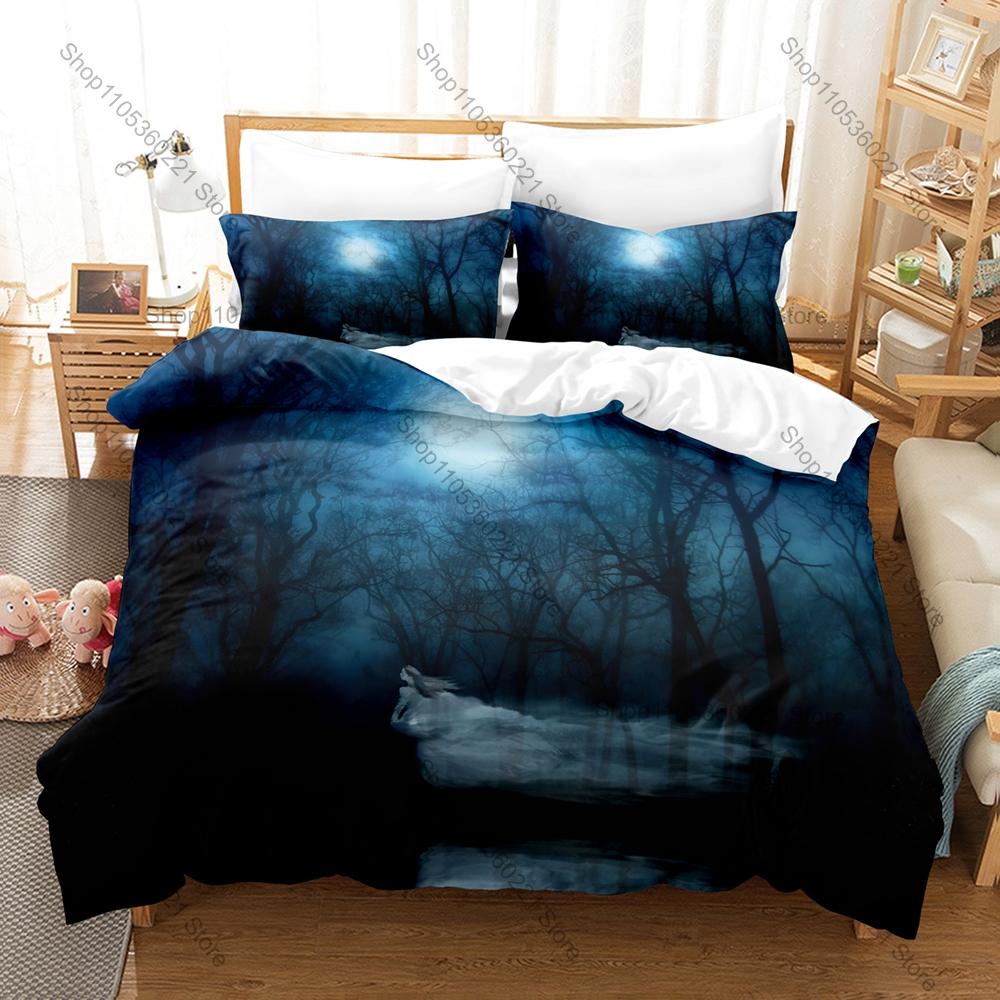 Wraith Shadow Spirit Foggy Ruin Black Thorn Blood Moon Skeleton Ghost Duvet Cover + 2 Pillowcases Gothic Fans 3pcs Bedding Set