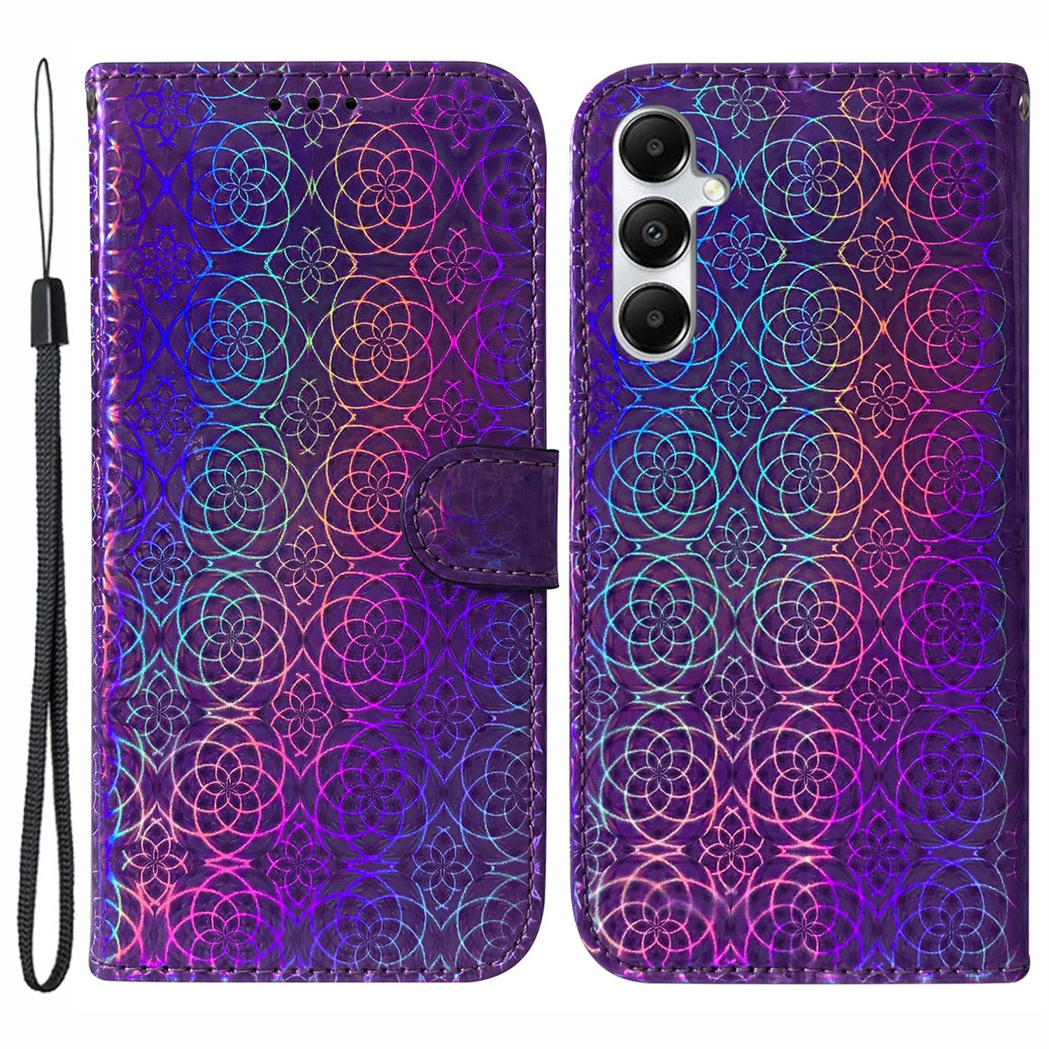 

Для мобільного телефону Samsung Galaxy A05s 4G Чохол з PU шкіри з блискучим квітковим візерунком Purple