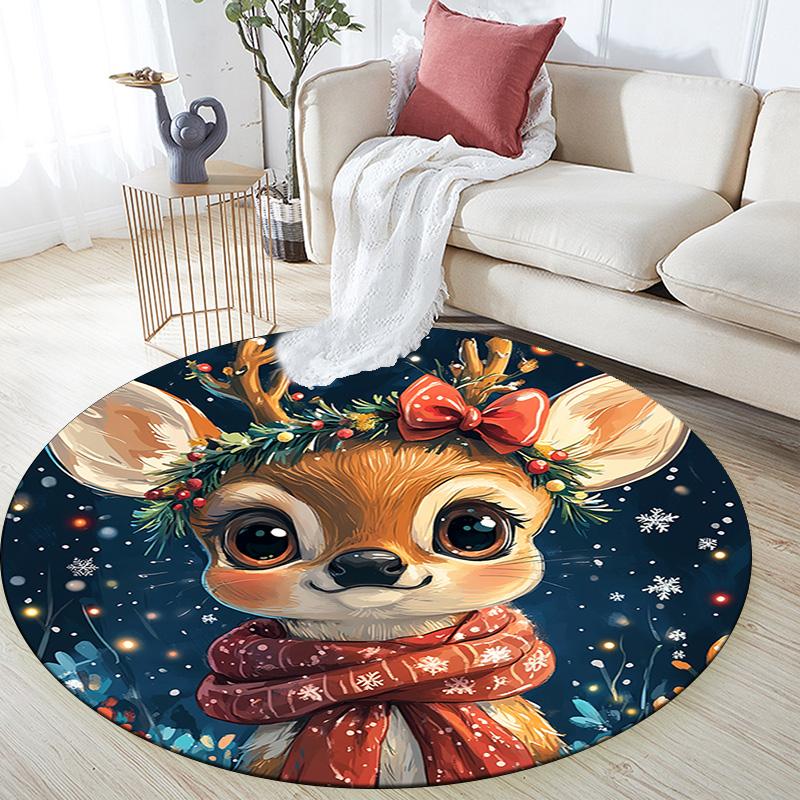 Cute Deer Round Area Rug,Carpet Rug for Living Room Bedroom Sofa Playroom Decor,Non-slip Floor Mat