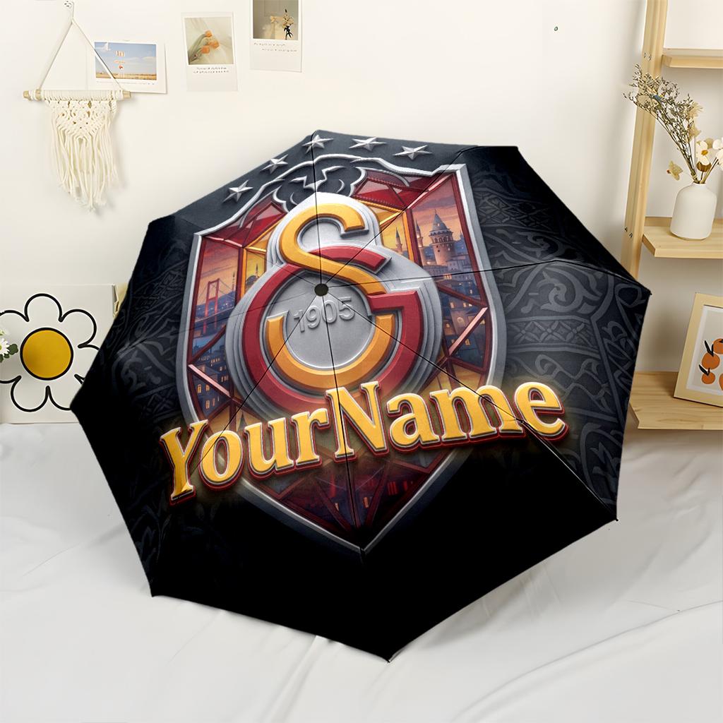 Galatasaray1 Personalized Name Umbrella Outdoor Automatic Umbrella Compact 8-Rib Lightweight Lightweight All-Season Umbrella for Travel