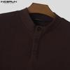 INCERUN Men Buttons Mockneck Long Sleeve Rib Knitted Pullovers Tops