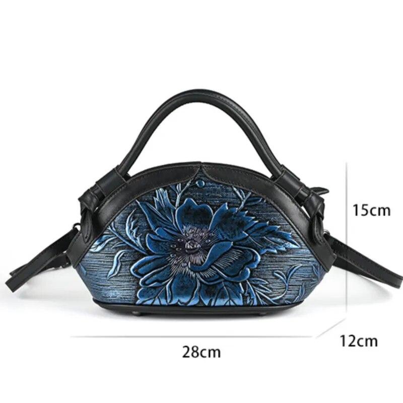 Johnature Ретро-сумка Жіноча сумка з натуральної шкіри ручної роботи з тисненням Універсальні сумки через плече та через плече з коров'ячої шкіри