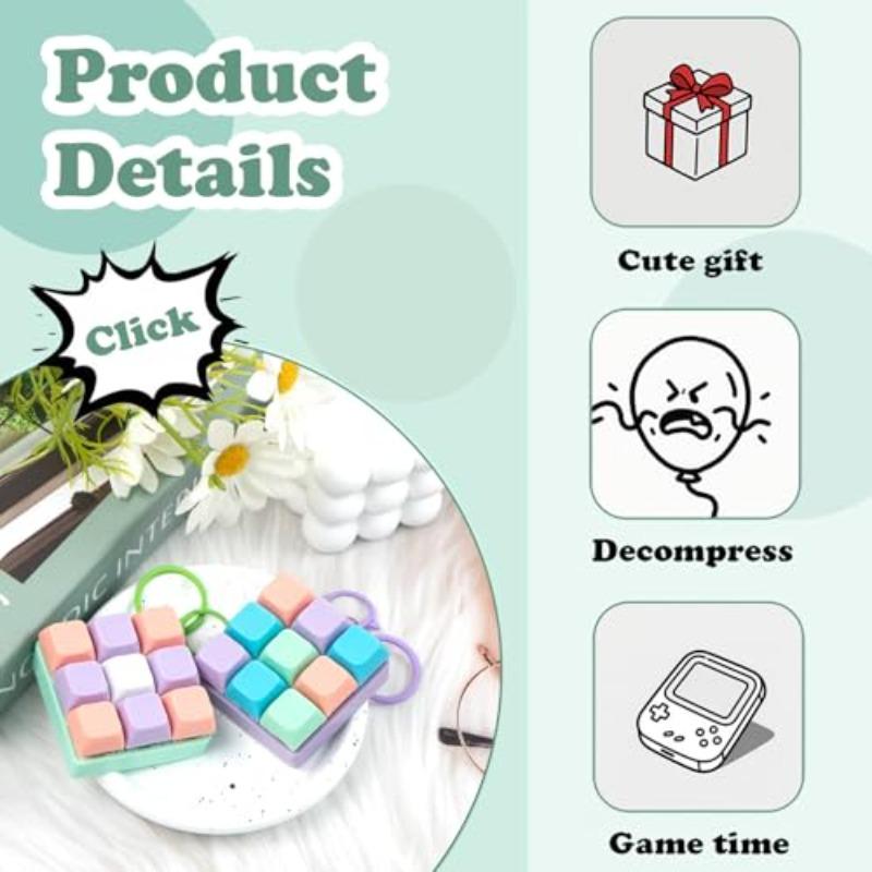 Keyboard Fidget, Mechanical Button Keyboard Clicker Keychain, Macaron Color Stress Relief Gifts For Relieve Stress And Pass Time