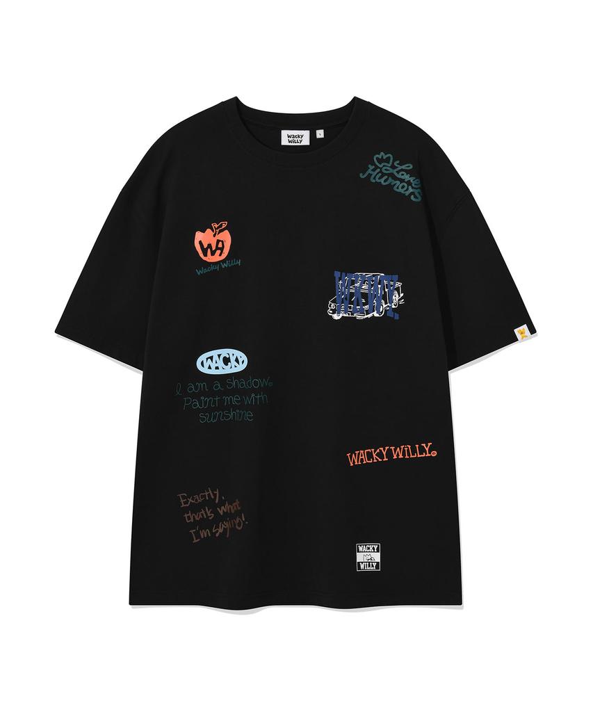 WACKY WILLY Multi-Graphic Short Sleeve T-Shirt Black