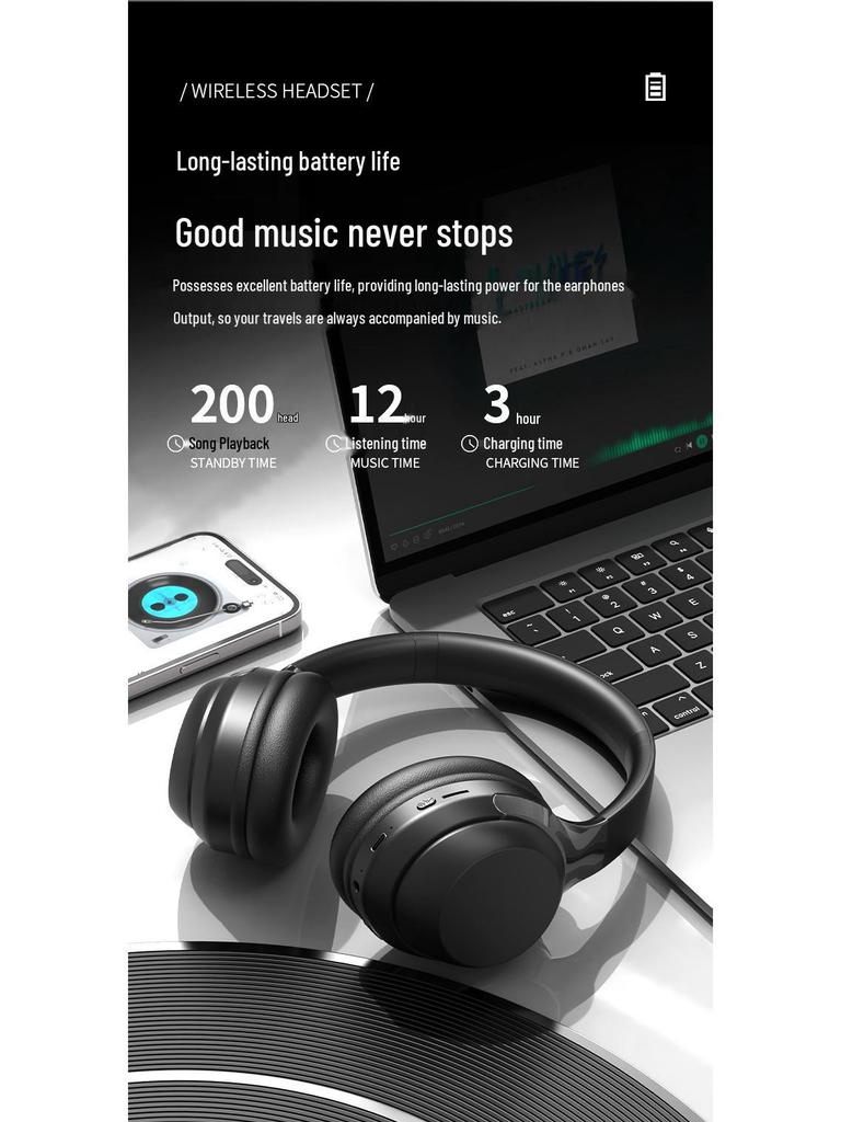 WH100 Bluetooth Kopfhörer: Extrem lange Standby-Zeit, Geräuschunterdrückung, Over-Ear, Kabellos - Auf Lager