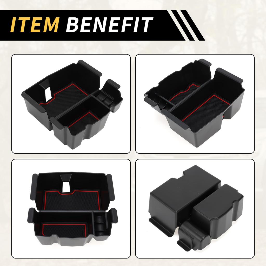 REPAIROCK Center Console Organizer Tray Armrest Storage Box Insert Tray Plastic Black Red for Jeep Wrangler JL JLU 2018-2022