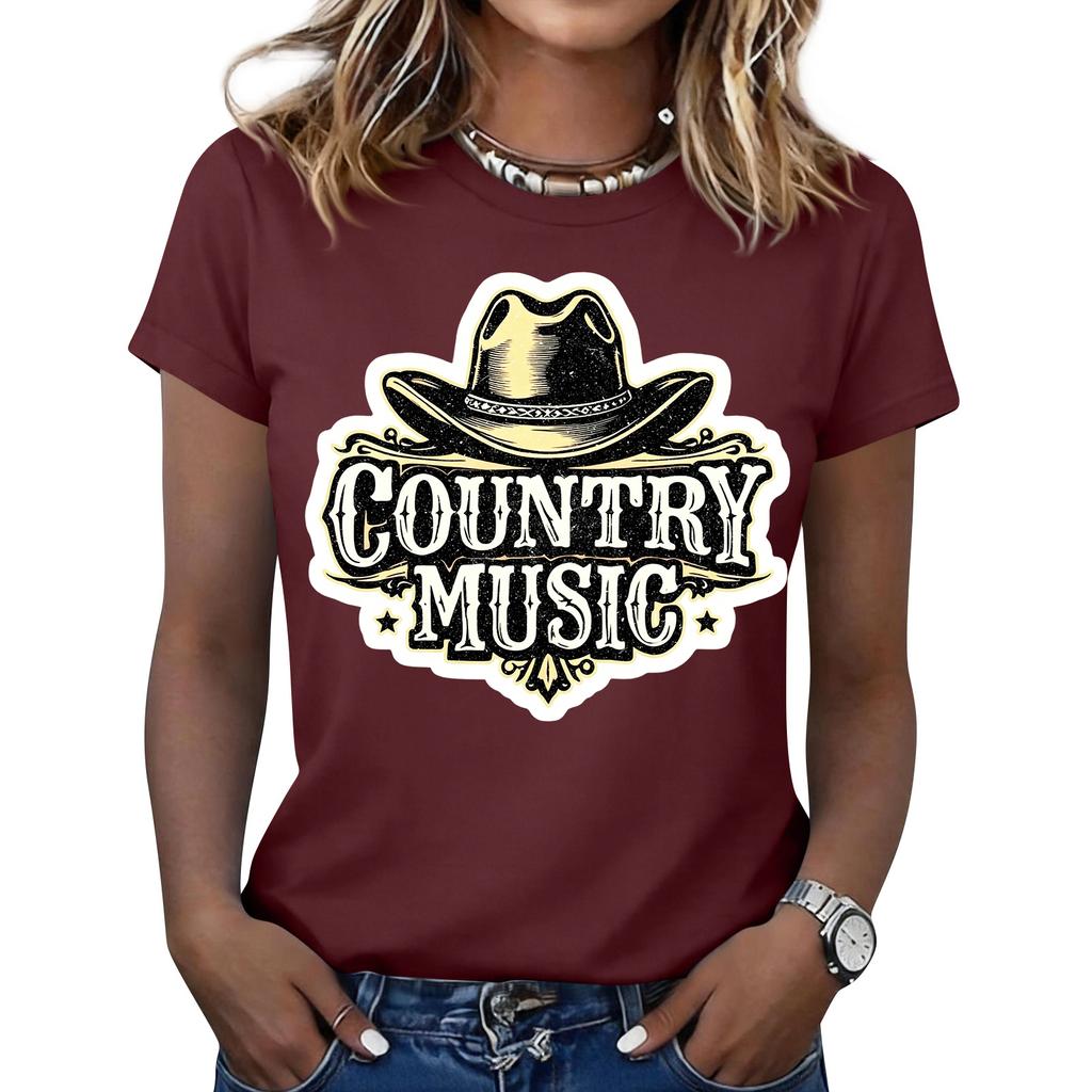 Women's Fashionable Casual Music Festival Print Round-Neck Short-Sleeve T-Shirt