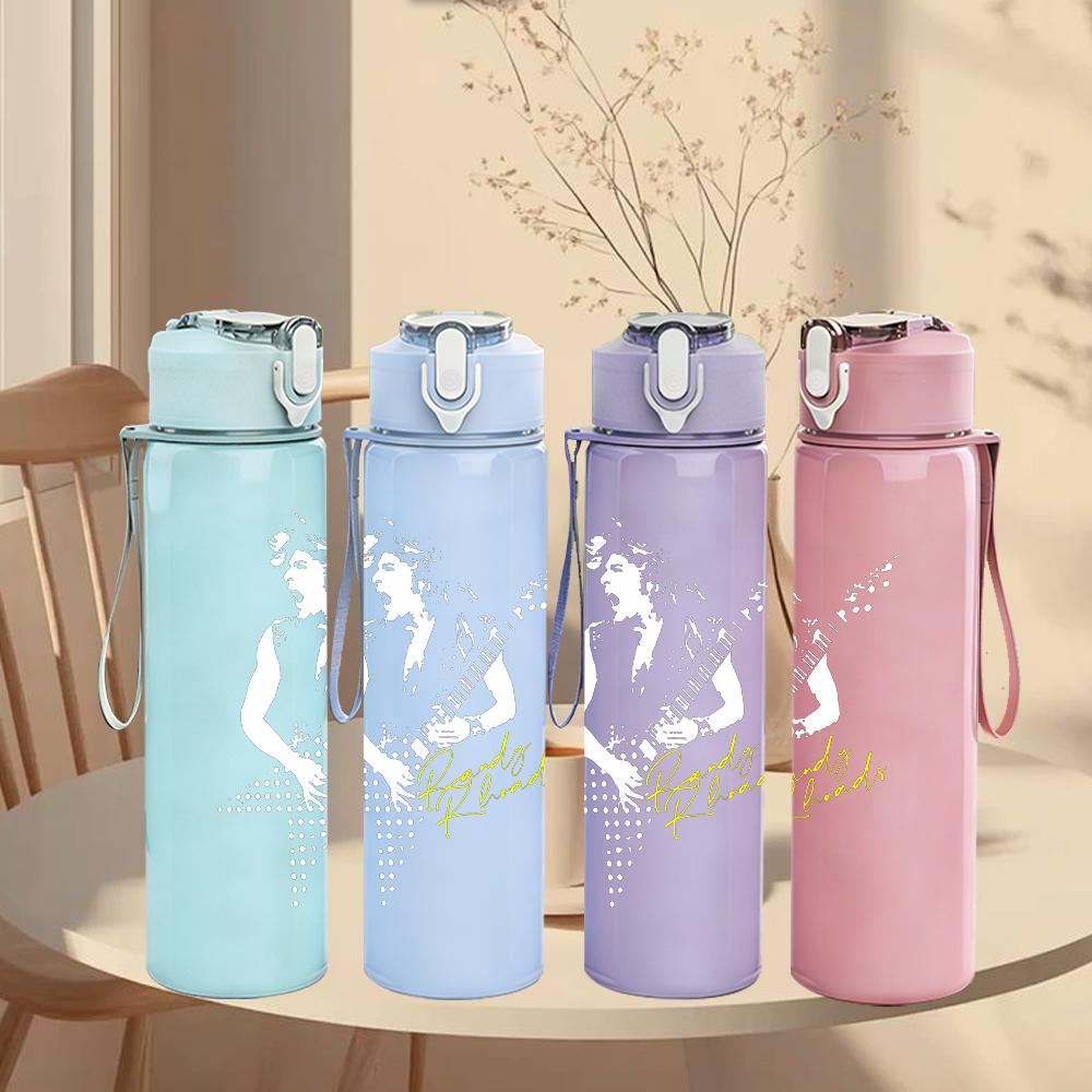 1PC Kiss of life dark band text print 750ml colorful plastic sports water bottle leakproof pop up lid with straw for outdoor work home use