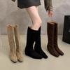 Inward High-pointed Suede High Boots, 2025 Autumn/winter New Korean Version of Retro Fashionable Niche Slimming Boots