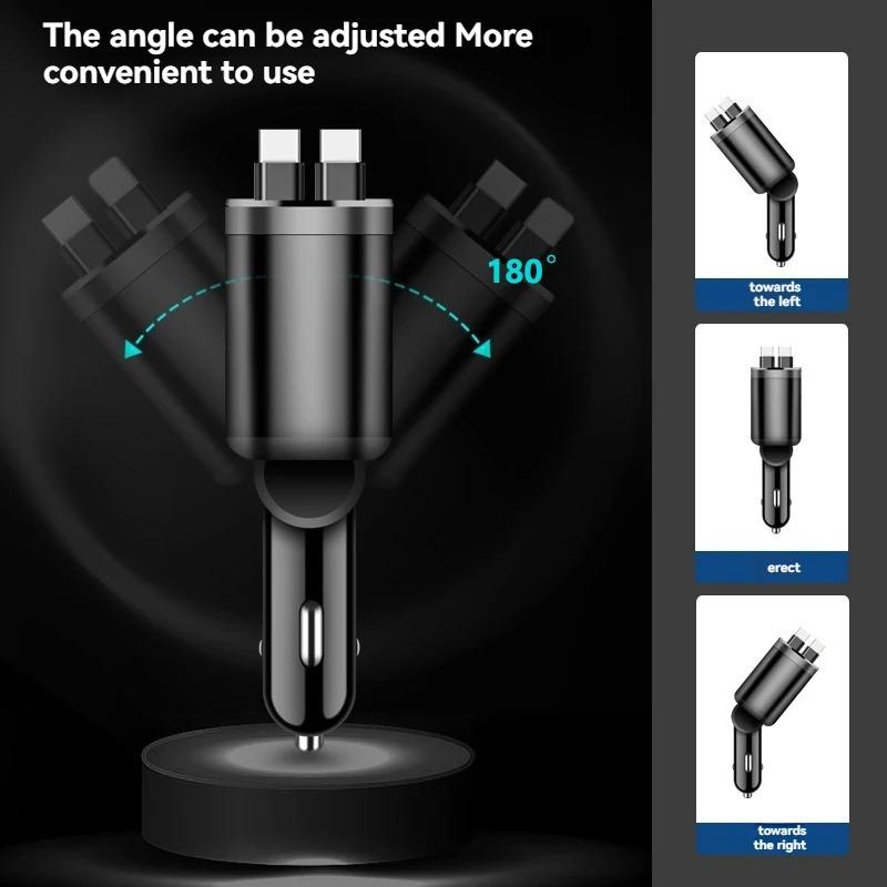 4 In 1 120W Retractable Car Charger Starlight In Car Roof,with ambient light and Star Night Light Type C Fast Charging Adapter,Dual Cable Car Charger