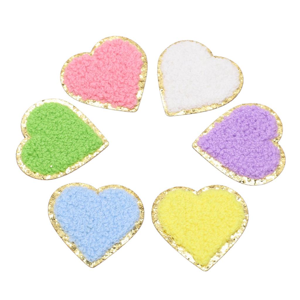 6pcs Heart Shaped Iron On Patches Random Color Golden Stroke Cotton DIY Craft Applique for Jeans Shirt Backpack Wallet