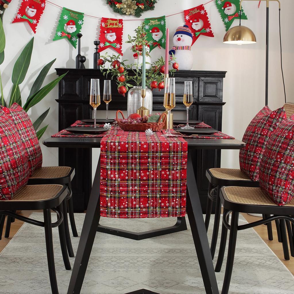 Ambiance de Noël Drapeaux de table Nappes Nappe festive rouge Drapeau de table Meuble TV Housse de table basse Serviette