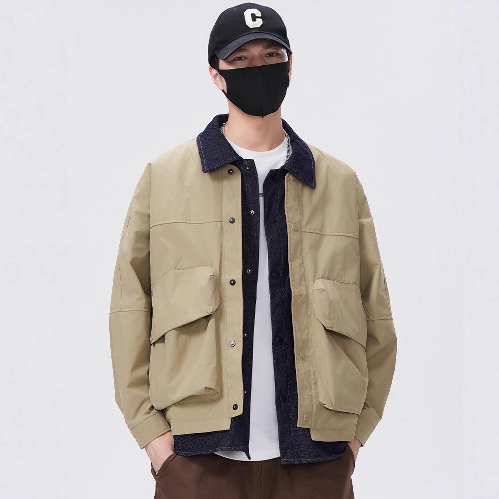 

Trendy Unisex Retro Color-Block Button Denim Jacket - Casual, Versatile, Couple Style Extra Large коричневий