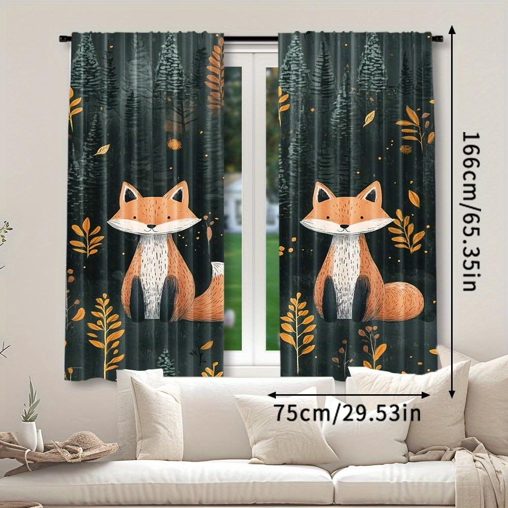 2 Stück Digitaldruck Vorhänge, Dunkler Wald Fuchs, Gotisch Geheimnisvoll
