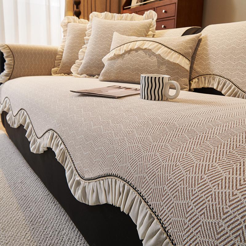 Cream Wind French Special-Shaped Sofa Cushion, New Four-Season Universal, Advanced Sense, Irregular Seat Cushion, Non-Slip Cover, Striped