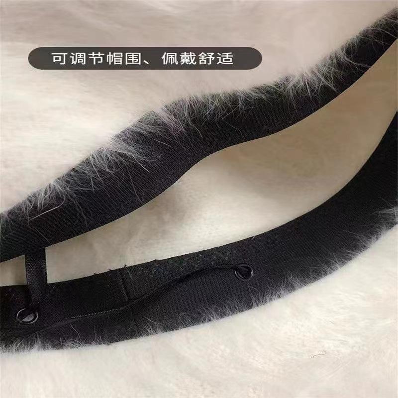 Women's hat for autumn and winter new warm bucket hat, versatile bare-faced face-covering true rabbit fur basin hat, cold-resistant plush bucket hat
