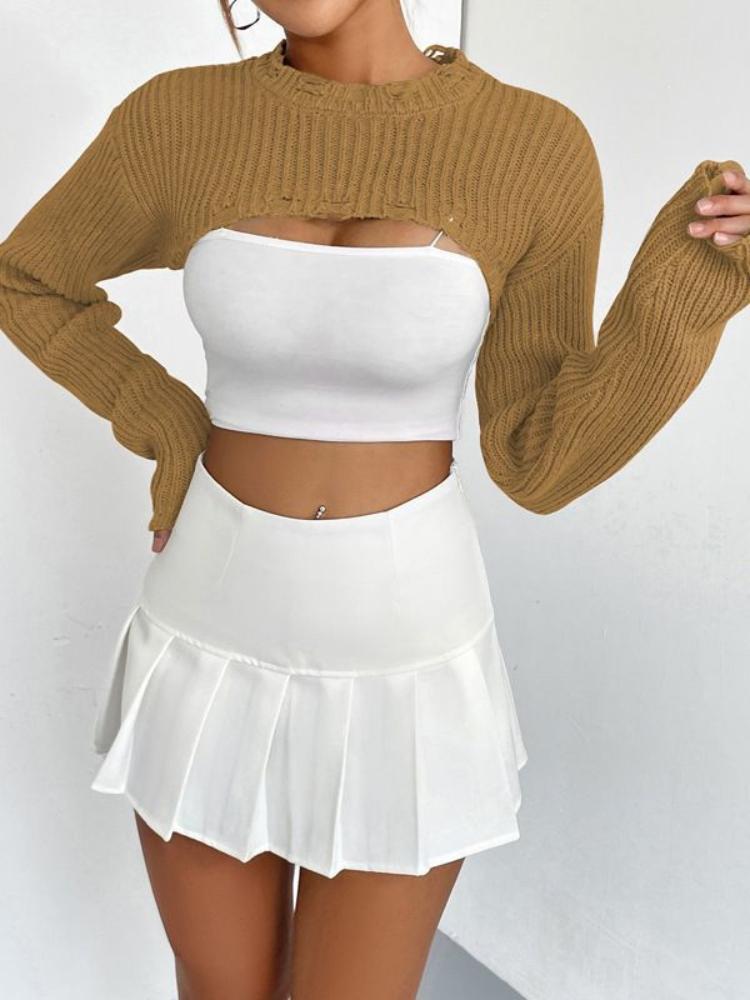 Knitted top with pullover for women, ultra short outer and sexy half cut top