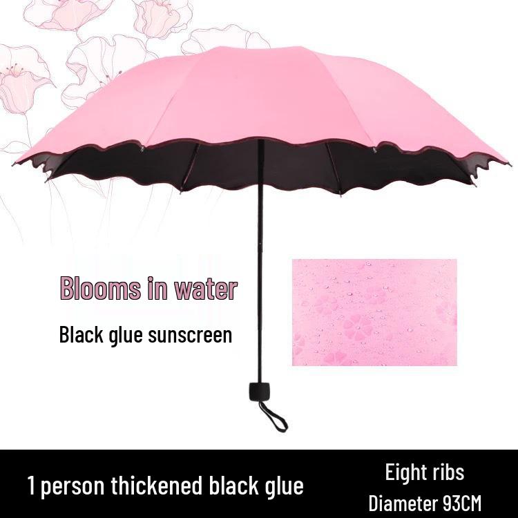 Women's Sun Protection Folding Umbrella - UV Resistant, Black Coating, Dual-Purpose for Sun and Rain