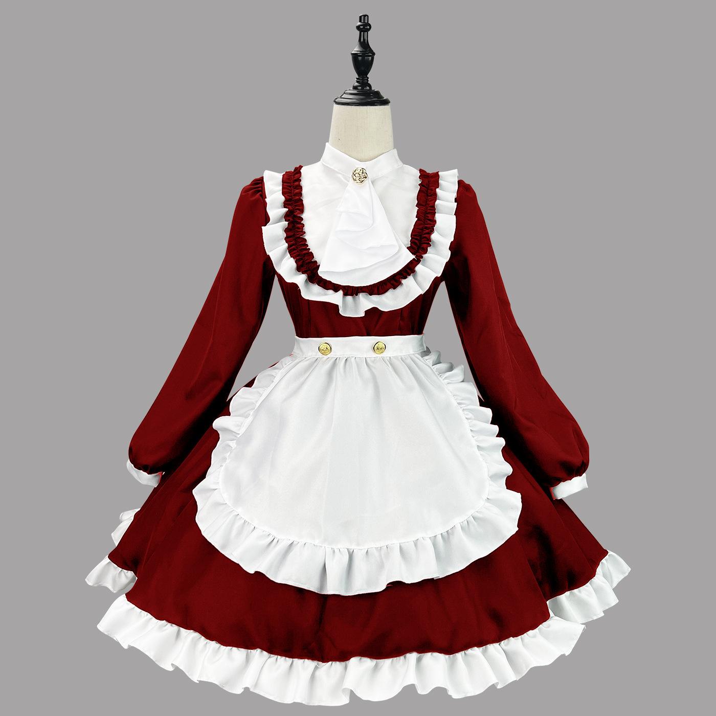 

2023 женское платье горничной, наряд горничной, фартук, платье с перекрестной перевязкой, платье экономки, японская униформа, костюм для косплея на Хэллоуин S красный