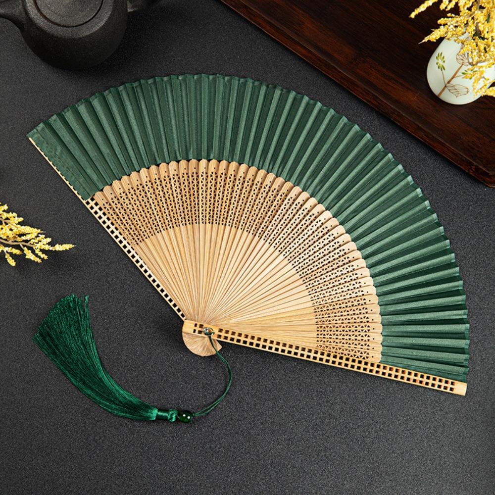 With Tassel Chinese Folding Fan Retro Antiquity Folding Fans Carved Bamboo Folding Fan  Gift