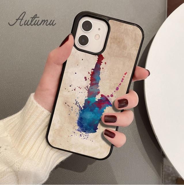 Saxophone Watercolor Art Phone Case for iPhone 11 12 13 14 Pro Max Mini X XR XS SE 2020 6S 7 8 Plus Samsung Galaxy S21 S22 Cover
