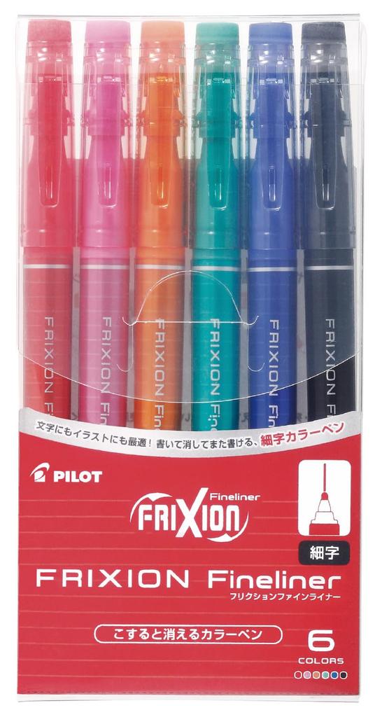 PILOT Frixion Fineliner Color Pens, 0.45mm, 6-Color Set (SFFL72F6C)