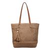 Borsa Tote in Paglia Intrecciata con Manici in Pelle Dettaglio Frangia Borsa da Spiaggia Estiva Moda Donna Grande Capienza