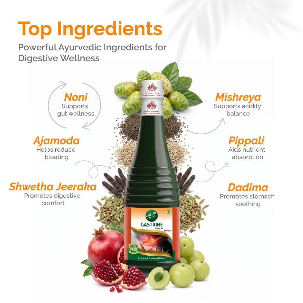 Amrith Noni Gastrine Juice – 500ML | Ayurvedic Herbal Tonic for Acidity, Indigestion, Gas & Bloating | Natural Gut Cleanser for Digestive Health