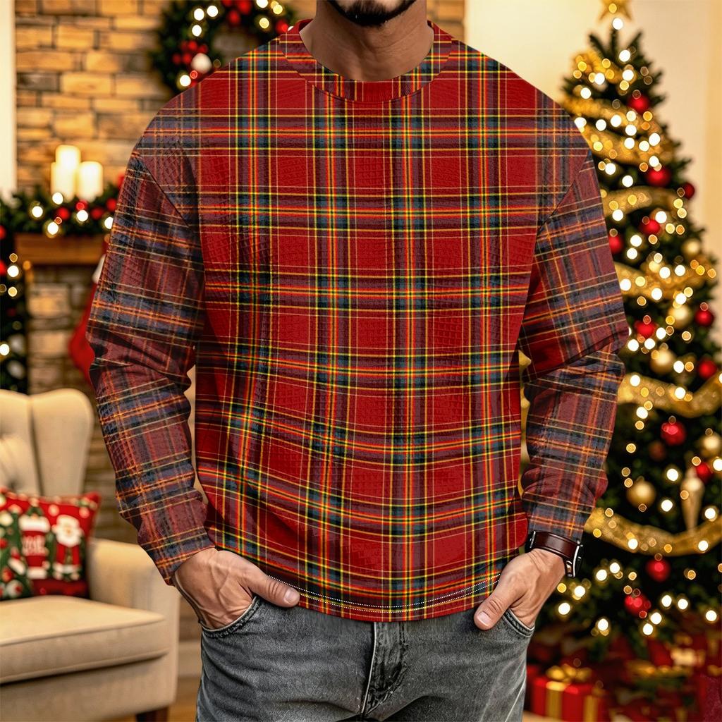 Men's Casual Knit Long Sleeve Neck Shirt with Christmas Print for Holiday and Everyday Wear