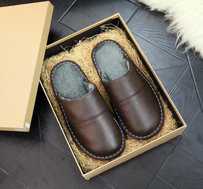 Leather Men's Cotton Slippers Plus Velvet Autumn and Winter Non-Slip Indoor and Outdoor Couples Shoes Unisex Warm Slippers Women