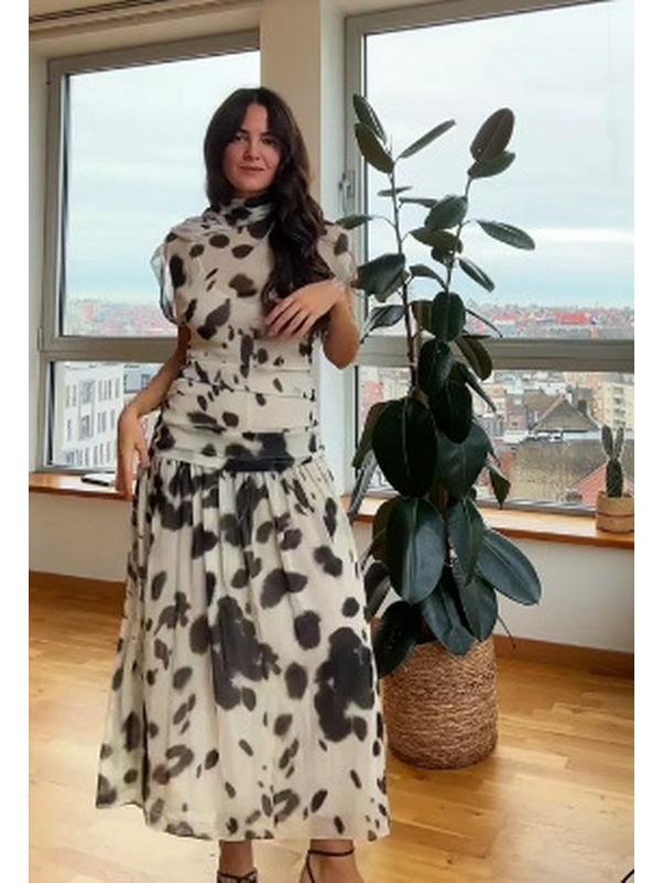 Tie-Dye Short Sleeve Slim Fit Midi Dress - European & American Fashion S